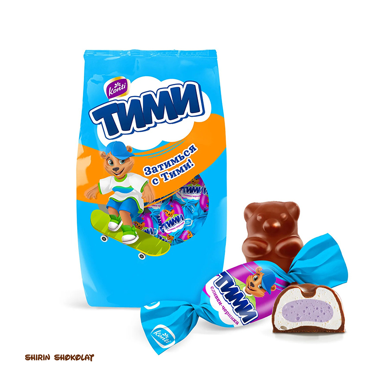 4600495592125 شکلات تیمی کنتی با طعم خامه و بلوبری TIMI KONTIپک 250 گرمی