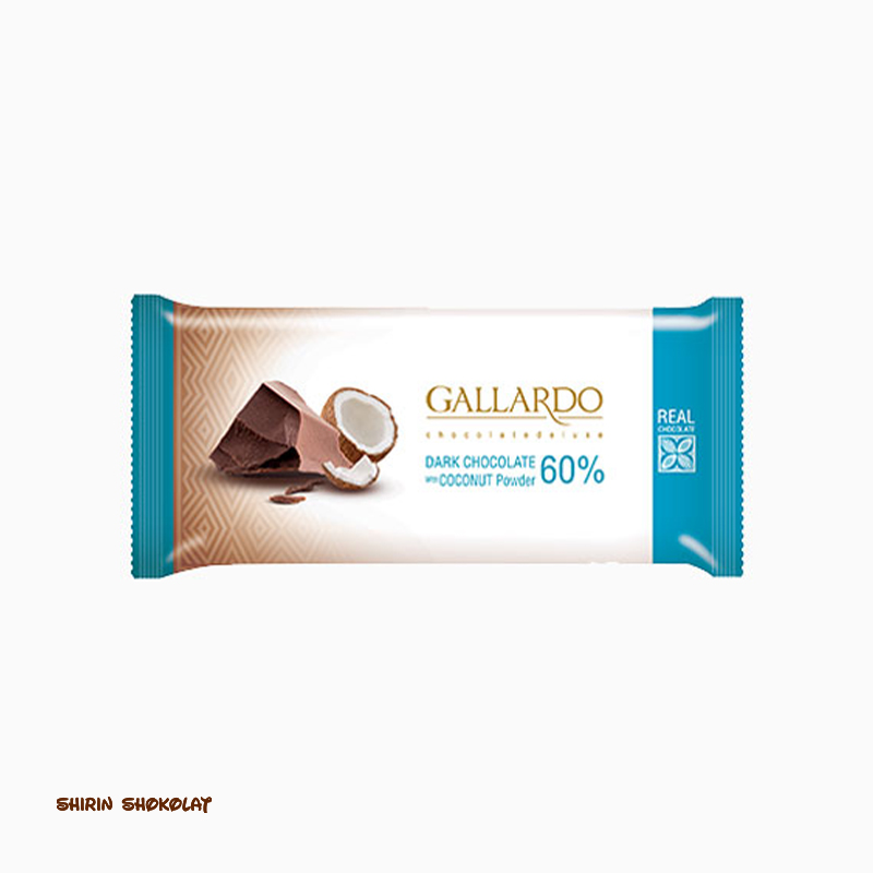 6260201104714 شکلات تلخ 60% با پودر نارگیل گالاردو GALLARDO وزن 65 گرم